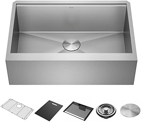 DELTA FAUCET Rivet 30-inch Workstation Farmhouse Apron Front Kitchen Sink Undermount 16 Gauge Stainless Steel Single Bowl with WorkFlow Ledge and Kit of 5 Accessories, 95C9031-30S-SS by Unknown