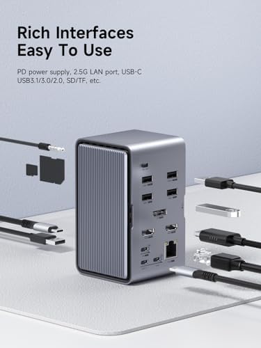 Hagibis USB C Docking Station Triple Monitor, LED Strip Light USB-C Hub Type-C Adapter with 8K DP&HDMI, M.2 SSD Enclosure, 100W PD, 10Gbps USB 3.1, 2.5G RJ45 for MacBook Air Pro, Laptop (U100 Ultra+) - Image 7