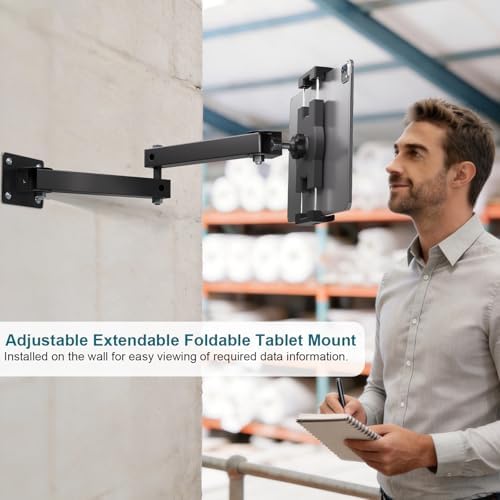 Mippko Foldable Wall Mount iPad Holder Tablet Mount Stand,360° Adjustable Tablet Holder,2-Stage Extendable Articulating Aluminum Alloy Arm,Compatible with 4.7~12.9" iPad/Nexus/e-Reader/Switch/iPhone - Image 6
