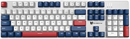 104 Keys Full Size Mechanical Gaming Keyboard | Blue Switch Blue/White/Red Combo Color Computer Keyboards | Hot Swappable US Layout Wired Mechanical PC Gaming Keyboard | Light Up Wired Keyboards by Merdia