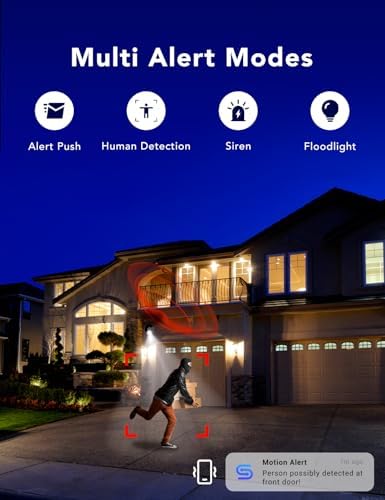 2K Wired Security Camera, Indoor/Outdoor for Home, Pet, Baby, Nanny, IP65 Waterproof Color Night Vision, White Light & Siren, Recording, Motion Detection, Works with Alexa,Pulg in, Black-4P - Image 7