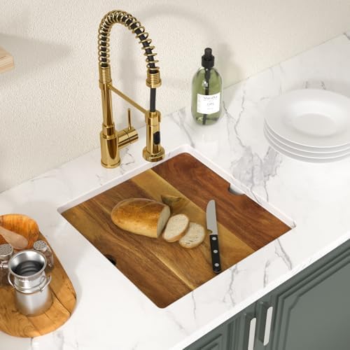 Lordear 18 Inch White Kitchen Sink Granite Composite Undermount Bar Workstation 18x18 White Quartz Sinks Under Counter Single Bowl with Classic Gold Accessories - Image 2