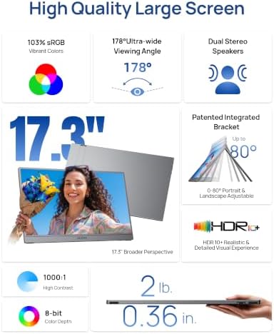 ARZOPA 17.3" Portable Monitor Gray, 1080P FHD IPS 103% sRGB - Z1C Plus - Image 6