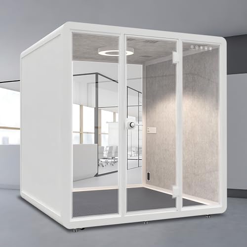 White Office Pod Booth 86.61×82.67IN (White Simple Appearance Design)(Reduce Noise by 25-35 Decibels)(Silent Fresh Air System) Soundproof Booth with Lighting,Universal Wheel for Meeting by X-Comfot