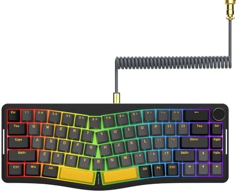 AJAZZ AKS068 65% Wired Mechanical Gaming Keyboard with Coiled Cable, 68-Key Alice-Layout Mechanical Keyboard, RGB Hot Swappable Red Switches VIA/QMK Programmable Knob Gasket Mount for Win/Mac (Black) by AJAZZ
