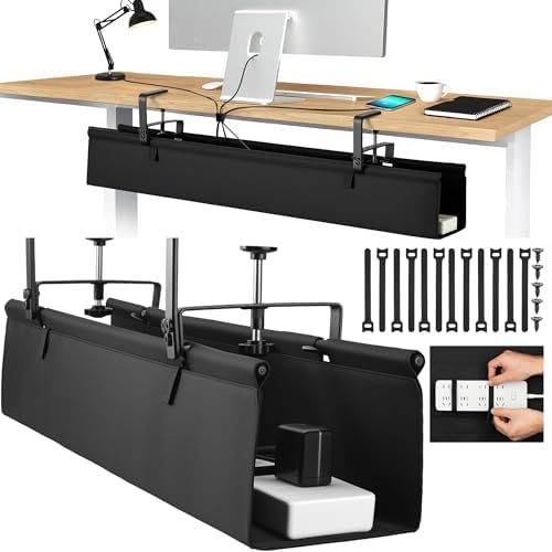 No Drill Large Under Desk Cable Management Tray, Fabric Cord Hider for Wire Organizer, Clamp/Screw Mount Cord Organizer, Standing Desk Cable Management for Office Home (Large (36 Inch)) by Uawsyut