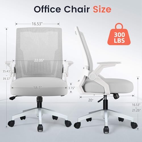 GTPLAYER Ergonomic Office Chair with Flip-up Armrests Executive Computer Chair for Home Office, Breathable Mesh & Comfy Lumbar Support, Moon Gray - Image 2