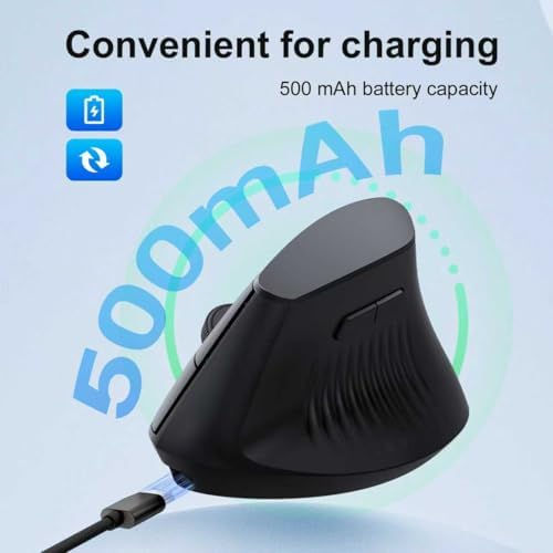Ergonomic Bluetooth Mouse, Wireless Rechargeable Vertical Mouse for Carpal Tunnel with USBC & BT 5.0/3.0 & 2.4G Connect, Silent, Easy to use, 6 Buttons for Laptop PC MacBook Desktop Computer - Image 7