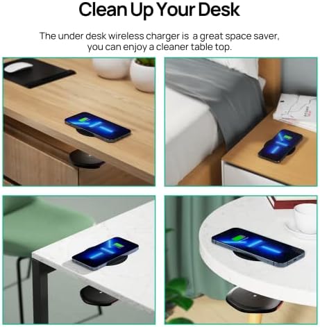 KPON Invisible Wireless Charger,30mm Under Desk Charger Mat, Furniture Table Nightstand Desktop Charging Station for iPhone17/16/15/14/13/12/Samsung/LG/Google Pixel Desk Essentials(with QC Adapter) - Image 2