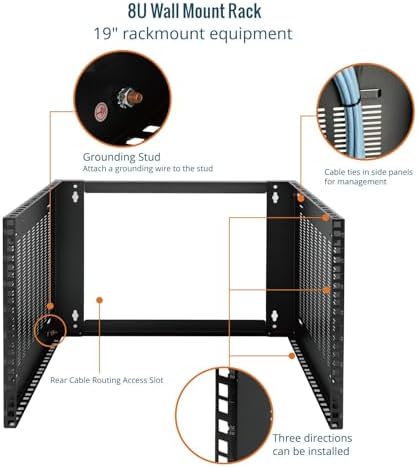 Tecmojo 8U Wall Mount Rack,8U Rack 14 inch Depth,19" Network Rack for Shallow Server and IT Equipment, Network Switches,Patch Panel Bracket,110lbs(50kg) Weight Capacity,Black - Image 4