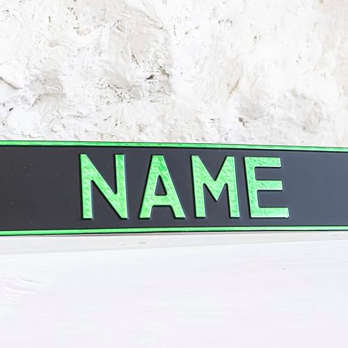 Custom Black on Black Nameplate Name Plate European License Home Decor Metal Art Personalized Front Delete Interior Funny Gift (Crystal green) - Image 3