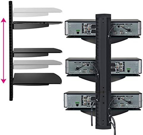 suptek 3 Floating Shelf Wall Bracket with Strengthened Tempered Glass for DVD Players/Cable Boxes/Games Consoles/TV Accessories, 3 Shelves, Black, CS303 - Image 5