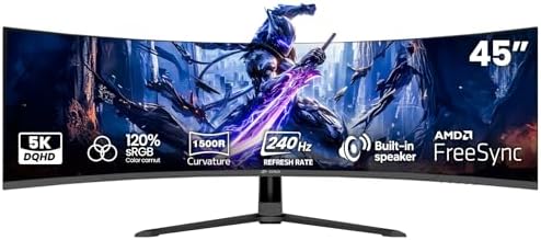 CRUA 45" DQHD 240Hz Ultrawide Curved Gaming Monitor, 1500R, FreeSync, Black by CRUA
