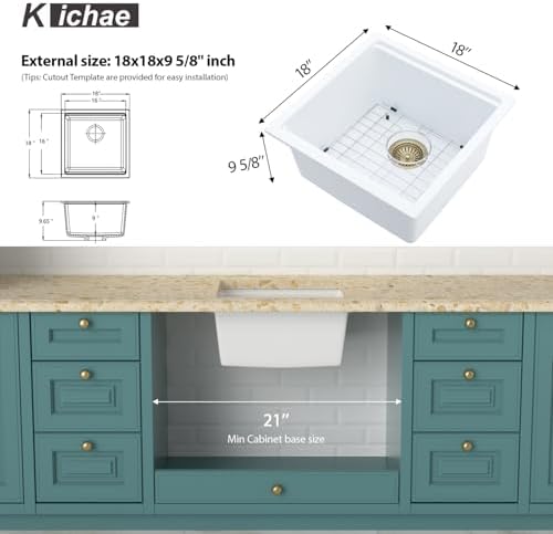 Kichae 18 White Undermount Bar Sink Small Prep Granite Composite Quartz Sink - Image 2