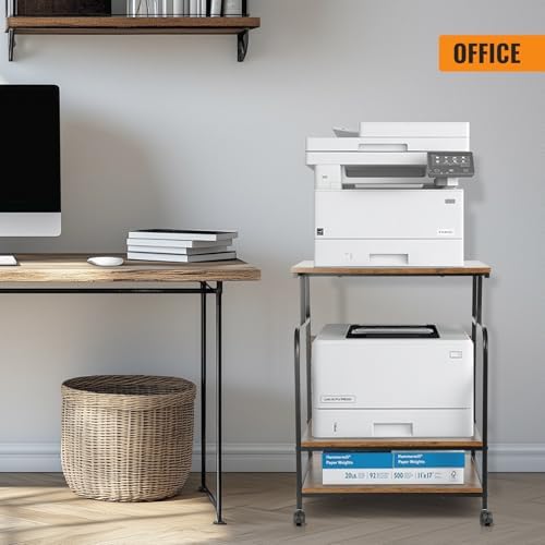 FAHKNS 3 Tier Printer Stands - Rolling Printer Stand Cart， Mobile Office Printer Stand with Anti-Slip Base & Locking Casters，Suitable for Large Multifunction Printers/Scanner/Copier/Supplies - Image 7