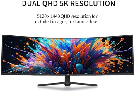 ZZA Ultrawide 49 Inch Curved Monitor 5120×1440P 165Hz Large Computer Monitor 5K Dual Quad High Definition 1500R Curved AMD FreeSync 120% sRGB Height Adjustable, HDMI 2.1 & DP 1.4, VESA Mount, Black - Image 2