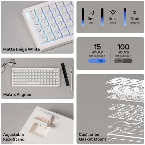 EPOMAKER Hack70 Planck Mechanical Keyboard with VIA Custom, 2.4Ghz/BT/Wired - Image 3