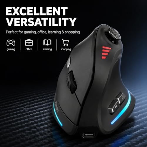 TKMARS Wireless Ergonomic Vertical Gaming Mouse with Joystick, Bluetooth & 2.4G, 12 Programmable Buttons, Adjustable 24000 DPI, Rechargeable RGB Computer Mouse for PC, MacBook & Laptops - Image 2