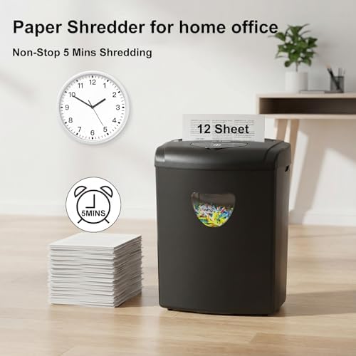 Paper Shredder for Home，Shred 12 Sheet Cross Cut,5.55-Gallon Basket, P-4 Security,Shred Paper/Cards/CDs/Staples/Clips - Jam Proof System for Home Office - Image 4