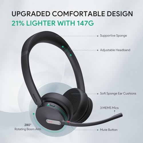 Yealink BH70 Teams Bluetooth Headset with Mic for Work, 35h Talk Battery - Image 6