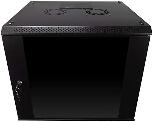 NavePoint 9U Server Rack Enclosure with Glass Door, Cooling Fan, Locks, & Removable Side Panels - 9U Wall Mount Network Cabinet 19 Inch Rack 17.7 Inches Deep by NavePoint