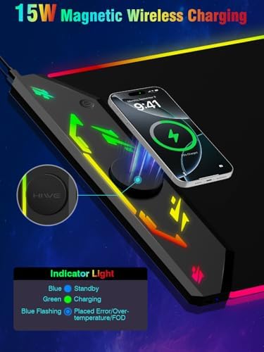 Gaming Mouse Pad RGB, 35"x15.8" Large Keyboard Desk Mat with Magnetic Wireless Charging for iPhone, 24 Light Effects, Non-Slip Base, Waterproof Ultra-Smooth Surface, with Adapter, Black - Image 5