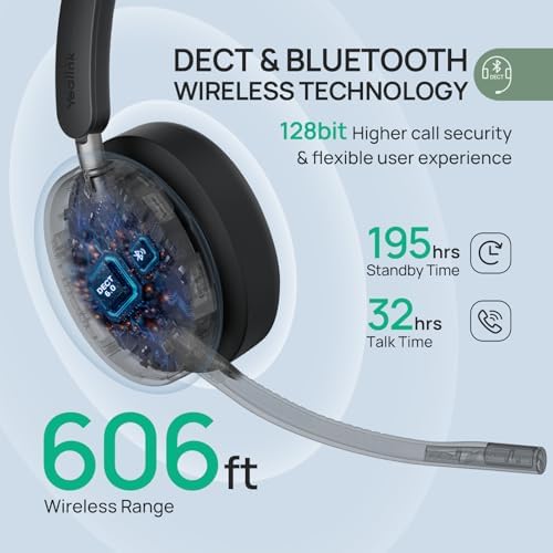 Yealink WH68 Workstation DECT Wireless Headset with 4" Touch Screen, 4 Mic Hybrid ANC, 606ft Range, All in One Workstation with Speaker, 3X USB Hub Office Headset for Desk Phone, Computer, Cellphone - Image 5