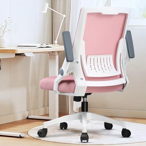 GTPLAYER Ergonomic Office Chair with Flip-up Armrests Executive Computer Chair for Home Office, Breathable Mesh & Comfy Lumbar Support, Pink by GTPLAYER