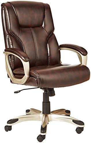 Amazon Basics Executive High Back Office Chair, Adjustable Height, Tilt, Swivel, Padded Armrests, Brown/Gold by AmazonBasics