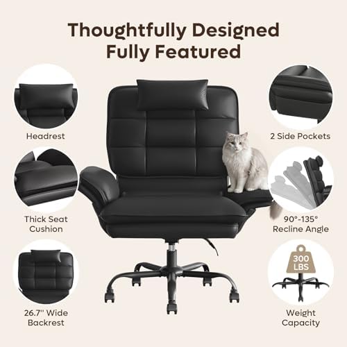 Bestier Criss Cross Chair with Adjustable Arms PU Leather Black - Image 4