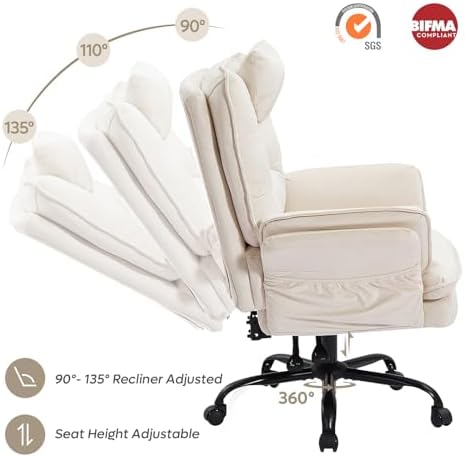 Bestier Swivel Executive Chair with Wheels and Headrest, Velvet Beige - Image 6