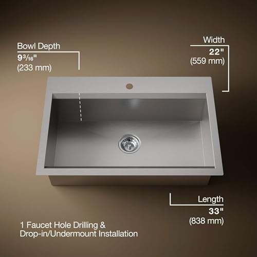 KOHLER 80084-1PC-NA Task™ 33" Top-/Undermount Single-Bowl Workstation Sink, Includes Kitchen Sink Accessories, Stainless Steel, 1 Faucet Hole - Image 4