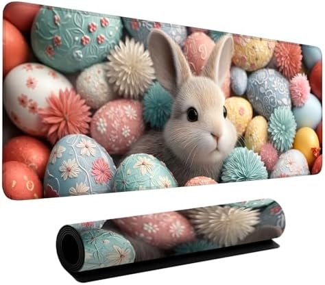 Easter Bunny Gaming Mouse Pad 31.5"x11.8" Large Extended Pad Desk Mat Anti-Slip Rubber Base & Durable Stitched Edges for Gamers Smooth Mouse Pad Writing Surface for Desk Office/Home by LEIWEIHOPE