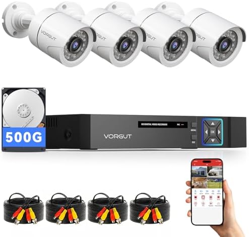 Wired Security Camera System Outdoor, 4X 1080P CCTV Camera, 500G HDD by VORGUT
