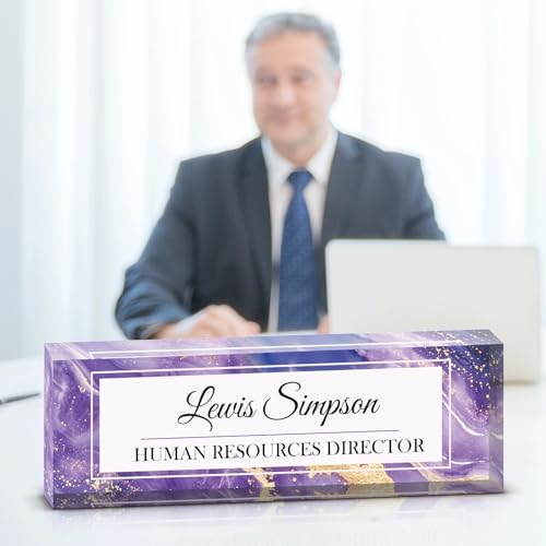 Desk Name Plate Personalized, Desk Double sided pattern Name Plate Personalized Office Desk Decor for Women and Men , Teacher Nurse Boss Employee Appreciation Gifts (Purple marble, Customized) by Unknown
