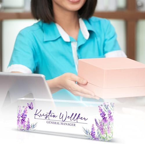 Custom Desk Name Plate Personalized, Customize Acrylic Office Name Plates for Desks, Personalized Purple Desk Decor for Office Gift - Image 4