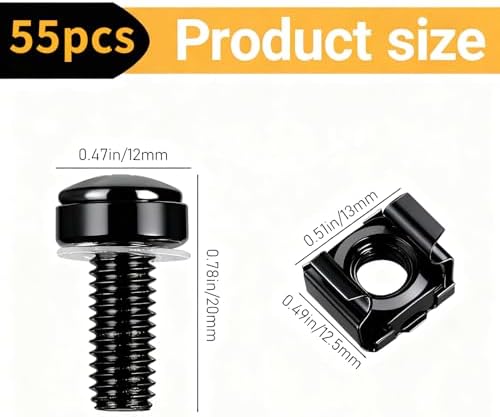 130 Sets/260 Pcs Rack Mount Screws and Cage Nuts for Rack Mount Server Cabinet, Cage Nuts & Mounting Screws with Washers, Black Carbon Steel Rack Screws and Cage Nuts for Server Shelves and Cabinets - Image 2