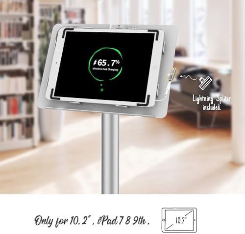 Tablet Floor Stand Compatible with 10.2" iPad 7 8 9, Rotate Lockable Metal Tablet Enclosure+Aluminum Pole+Metal Base - BSF302WT - Image 5