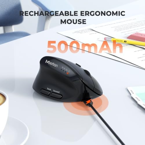 MEETION Left-Handed Ergonomic Vertical Mouse, Wireless, Rechargeable, Black - Image 5