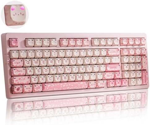 ZORNHER ZH980 Cat Mechanical Keyboard,95% Pink Creamy Keyboard with Number Pad,Cute Kawaii Mao Glowing Kitty Ear Keycaps,Creamy Sounding Linear Switches,Hot-Swappable,RGB Backlit by Zornher