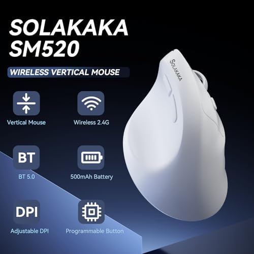SOLAKAKA SM520 Ergonomic Wireless Mouse with 24,000 DPI, White - Image 2