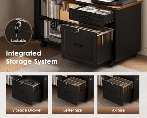 OffiGo 55" L Shaped Electric Standing Desk with Cabinet Sets, Walnut/Black - Image 4
