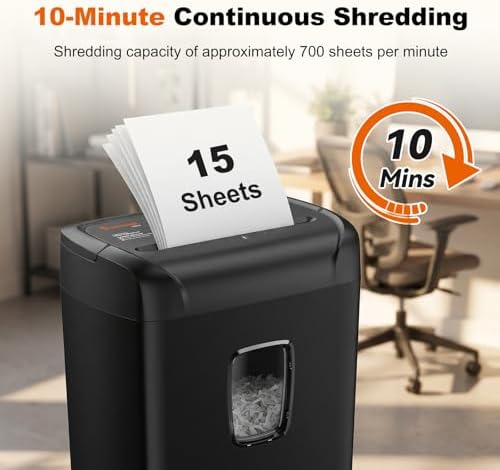 Bonsaii 15-Sheet Cross Cut Paper Shredder for Home Office Heavy Duty - Image 2