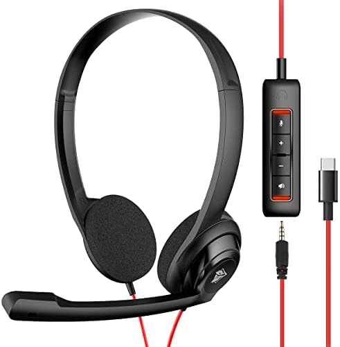 NUBWO HW02 USB C/3.5mm Headset with Mic for Laptop, Phone,Headphones with Noise Cancelling Microphone for Computer, On-Ear Wired Office Call Center Headset for Boom SkypeWebinars, in-line Control by NUBWO