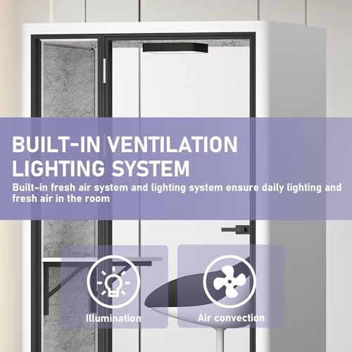 Office Pod Booth with Audio Privacy - Portable Soundproof Booth with White Modern Style,Outdoor Office Pod with Light,Ventilation,Socket for Study,Work,Singing Room,Telephone Booth(55.11IN) - Image 5