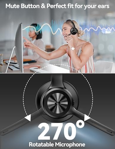 TECKNET Wireless Headset, Bluetooth Headset with Noise Cancelling Microphone - Rechargeable Bluetooth V5.2 Headphones, 50H Playtime & Mic Mute, On Ear Headphones for Trucker/Remote Work/Call Center - Image 5