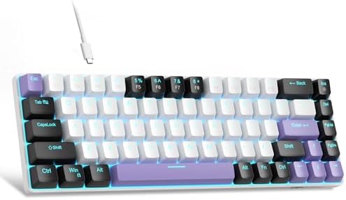 MageGee Portable 60% Mechanical Gaming Keyboard, MK-Box LED Backlit Compact 68 Keys Mini Wired Office Keyboard with Red Switch for Windows Laptop PC Mac - White/Purple by MageGee
