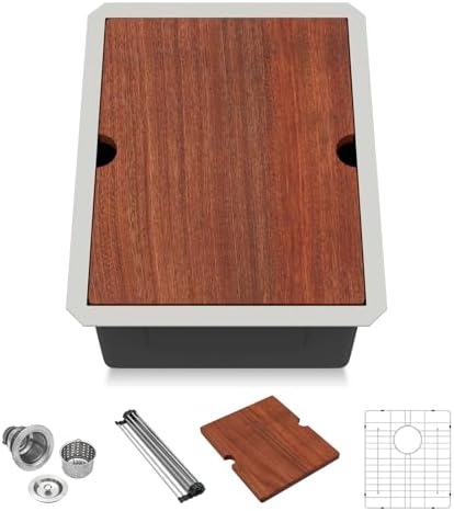 Lordear Undermount Bar Sink 15 x 19 x 10 Inch Kitchen Sink 16 Gauge Stainless Steel Small Sinks Kitchen Single Bowl Workstation with Cutting Board by LORDEAR