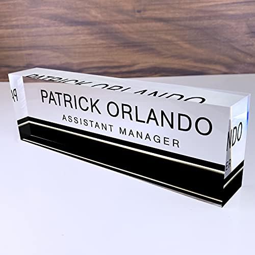 Artblox Office Desk Name Plate Personalized | Custom Name Plates for Desks on Acrylic Glass Decor | Office Desk Decor Nameplate | Desk Accessories | Black Stripe - (8" x 2.5") by Artblox