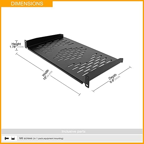 RIVECO 2PCS 1U Rack Shelves, 19” Cabinet Mount 1 U Tray Vented Cantilevers for Computer Case Shelf Mounting, 10 Inches 25CM Depth, Black - Image 2